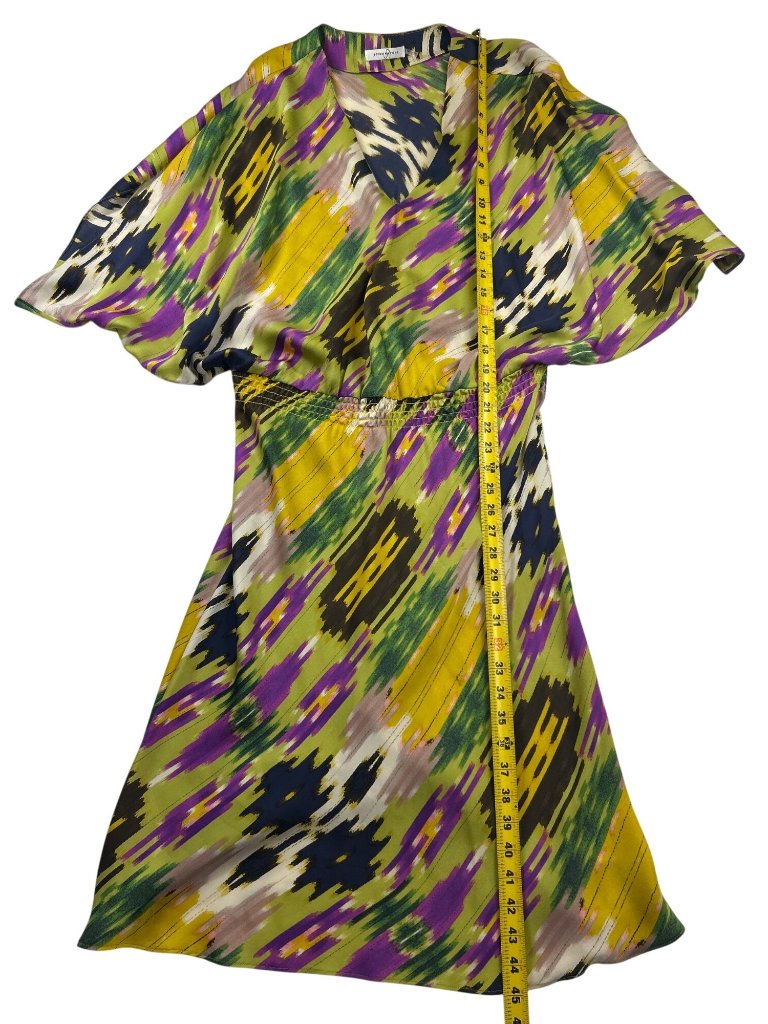 Josie Natori Silk Abstract Print Dress Sz L Dolman Sleeve V-Neck Elastic Waist — image 6 of 8